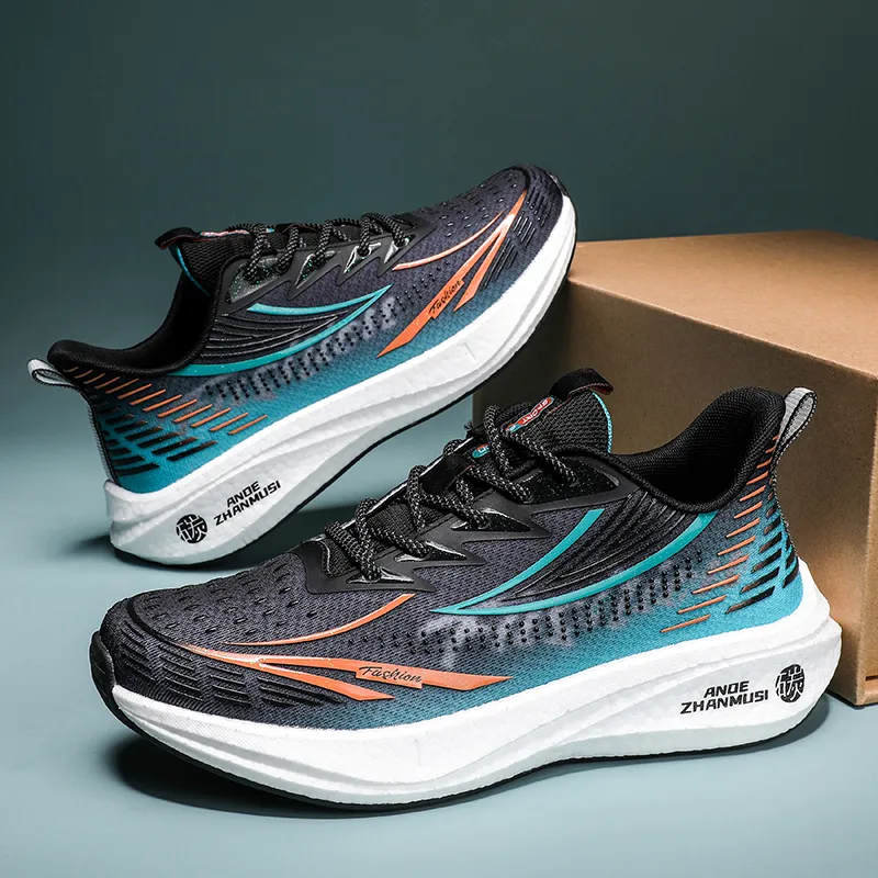 ANDEZHANMUSI Running Shoes Men Low Top Black Green-4