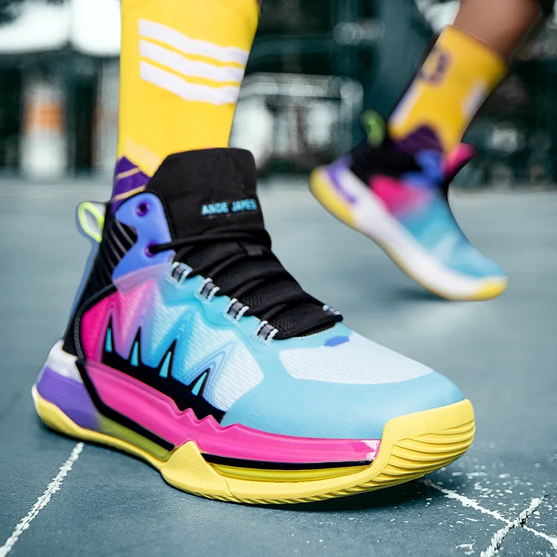 ANDEZHANMUSI Basketball Shoes Unisex High Top Iridescent Black/White Black Blue/Green Black Purple-4