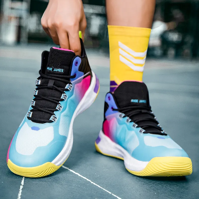 ANDEZHANMUSI Basketball Shoes Unisex High Top Iridescent Black/White Black Blue/Green Black Purple-7
