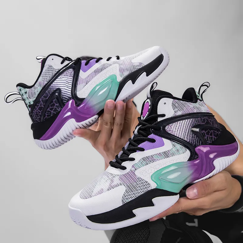 ANDEZHANMUSI Basketball Shoes Unisex High Top White Black Purple/White Orange/Black Purple-10