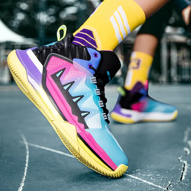 ANDEZHANMUSI Basketball Shoes Unisex High Top Iridescent Black/White Black Blue/Green Black Purple-6