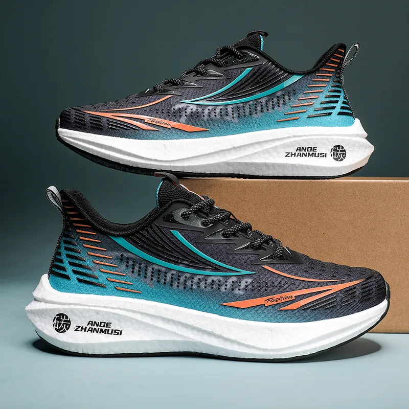 ANDEZHANMUSI Running Shoes Men Low Top Black Green-6