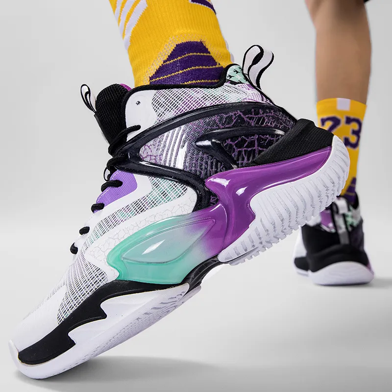 ANDEZHANMUSI Basketball Shoes Unisex High Top White Black Purple/White Orange/Black Purple-8