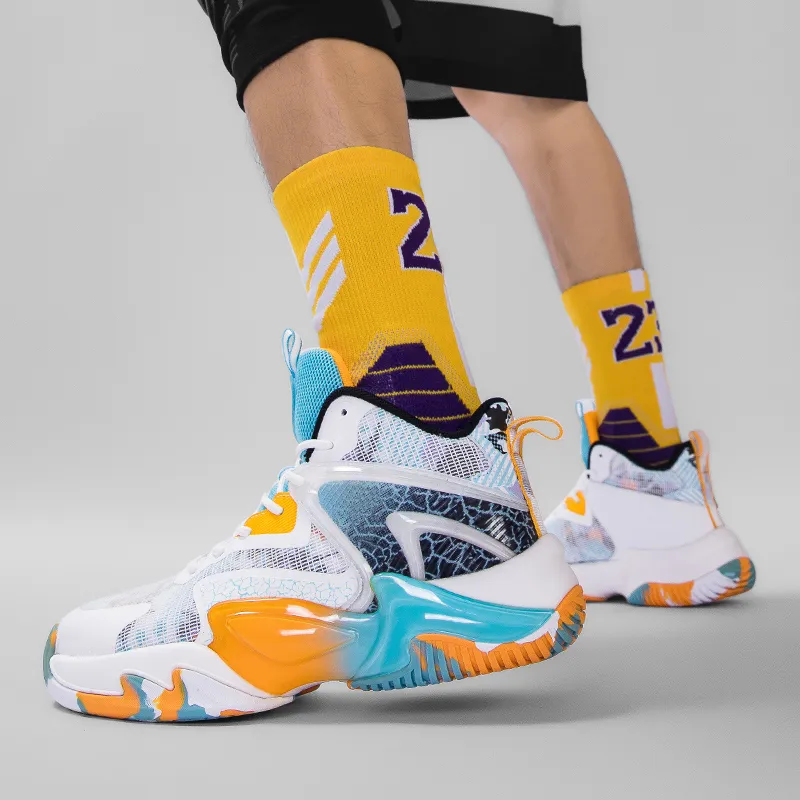 ANDEZHANMUSI Basketball Shoes Unisex High Top White Black Purple/White Orange/Black Purple-3