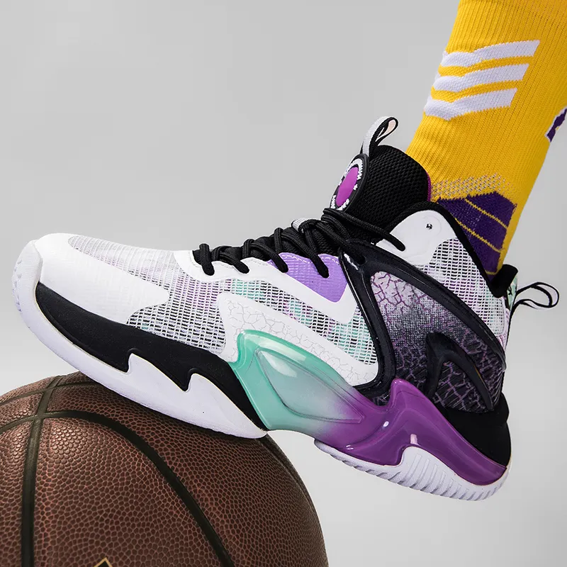 ANDEZHANMUSI Basketball Shoes Unisex High Top White Black Purple/White Orange/Black Purple-9
