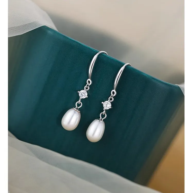 Luo Manyu 925 Sterling Silver Artificial Pearl Earrings Unisex-1