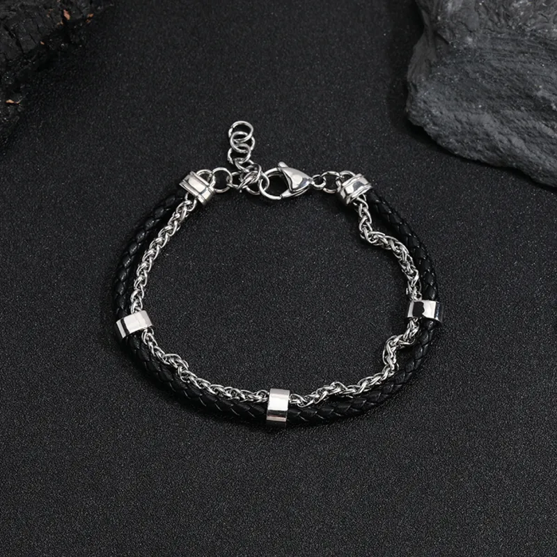 DH7 Titanium Steel Leather Cord Bracelets Unisex-3