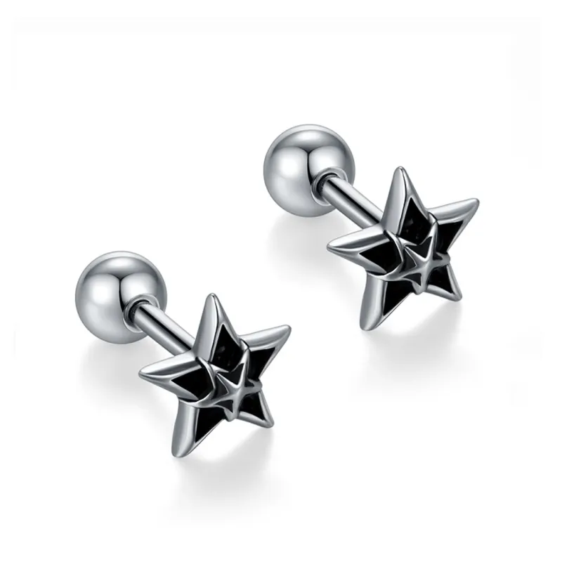 DH7 Stainless Steel Stud Earrings Unisex Black-1