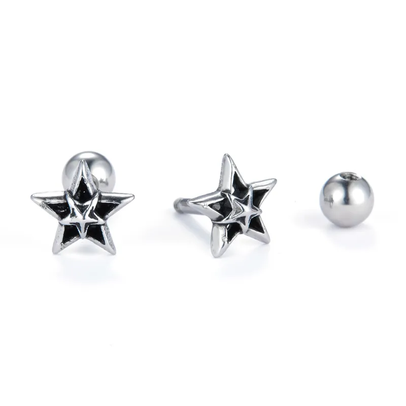 DH7 Stainless Steel Stud Earrings Unisex Black-3