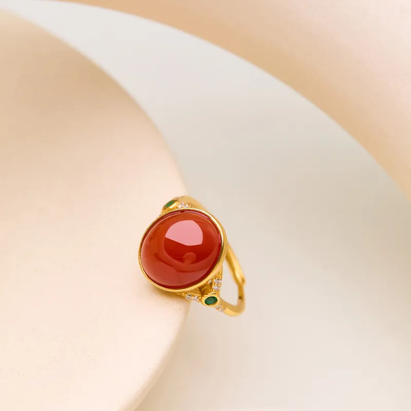 Honglangji S925 Silver Southern Red Agate Rings Women's-3