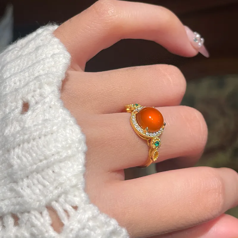Honglangji Southern Red Agate Rings Women's-4