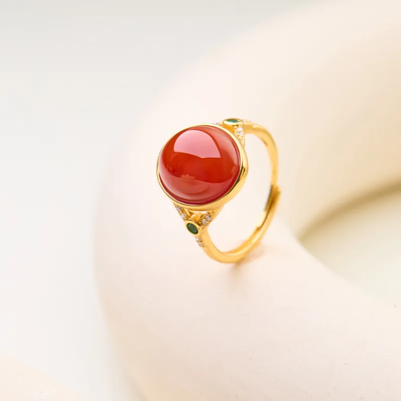 Honglangji S925 Silver Southern Red Agate Rings Women's-2