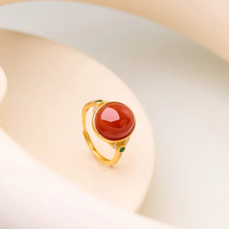 Honglangji S925 Silver Southern Red Agate Rings Women's-1