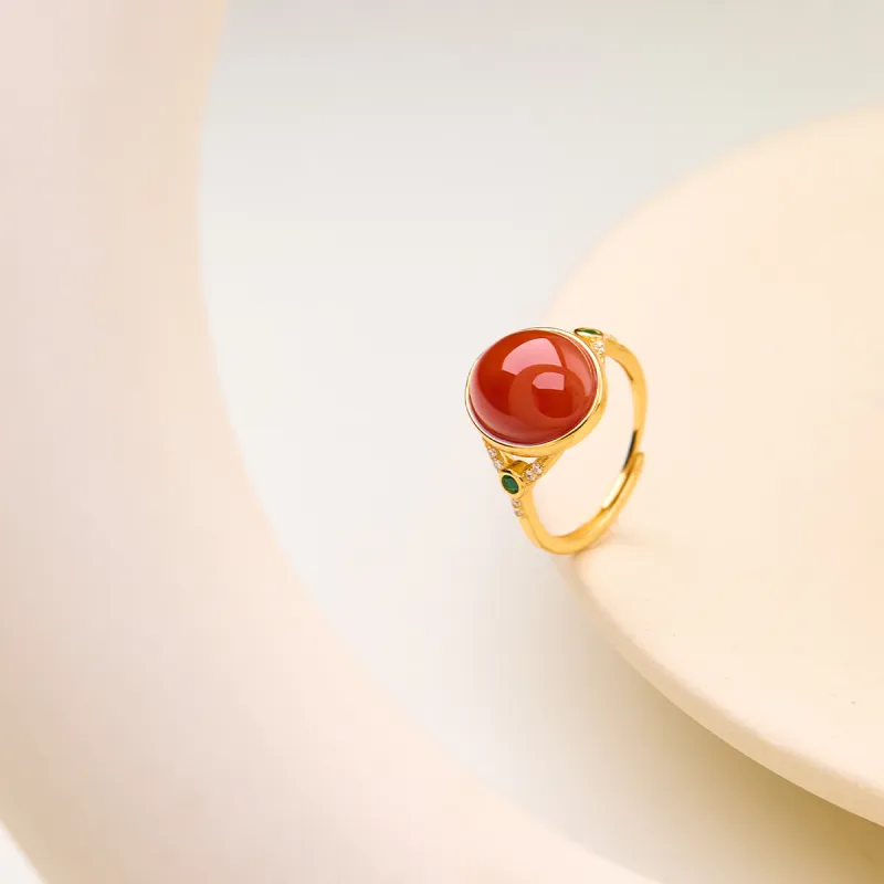 Honglangji S925 Silver Southern Red Agate Rings Women's-4