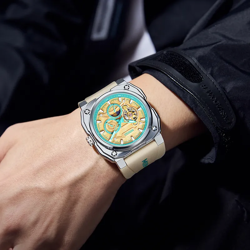 MINISO Mechanical Movement Rubber Strap Watch Men's Watches Black Dial-5
