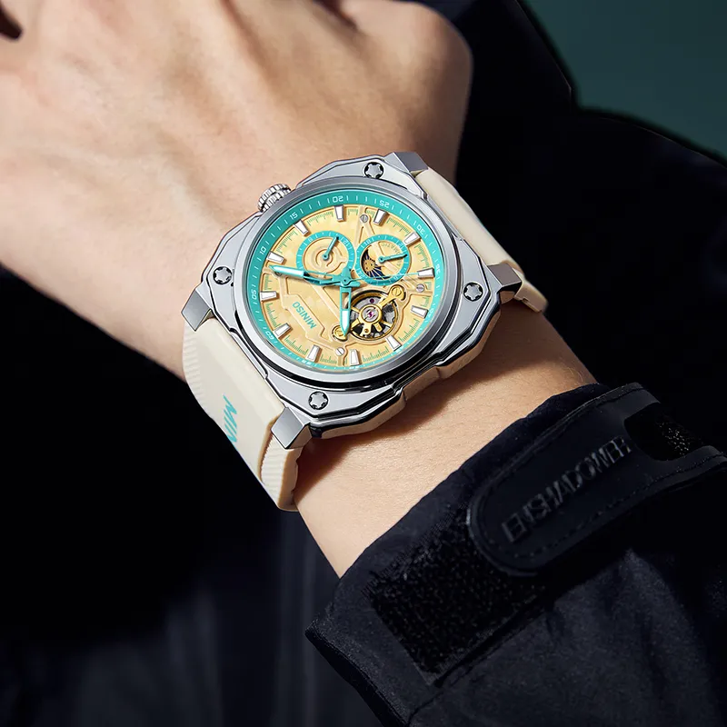 MINISO Mechanical Movement Rubber Strap Watch Men's Watches Black Dial-6