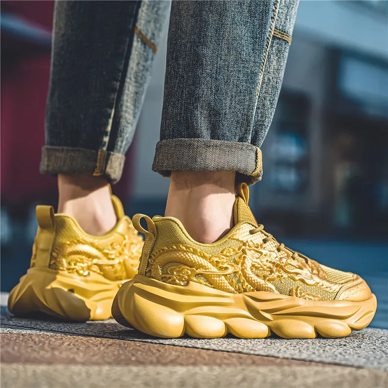 TFKY Year Of The Dragon Comfortable Versatile Platform Height Increasing Cushioning Low Top Chunky Sneakers Men's-52