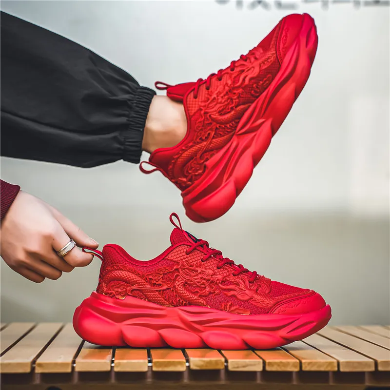 TFKY Year Of The Dragon Comfortable Versatile Platform Height Increasing Cushioning Low Top Chunky Sneakers Men's-62
