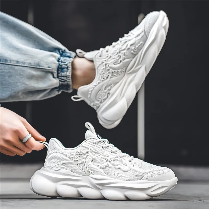 TFKY Year Of The Dragon Comfortable Versatile Platform Height Increasing Cushioning Low Top Chunky Sneakers Men's-5