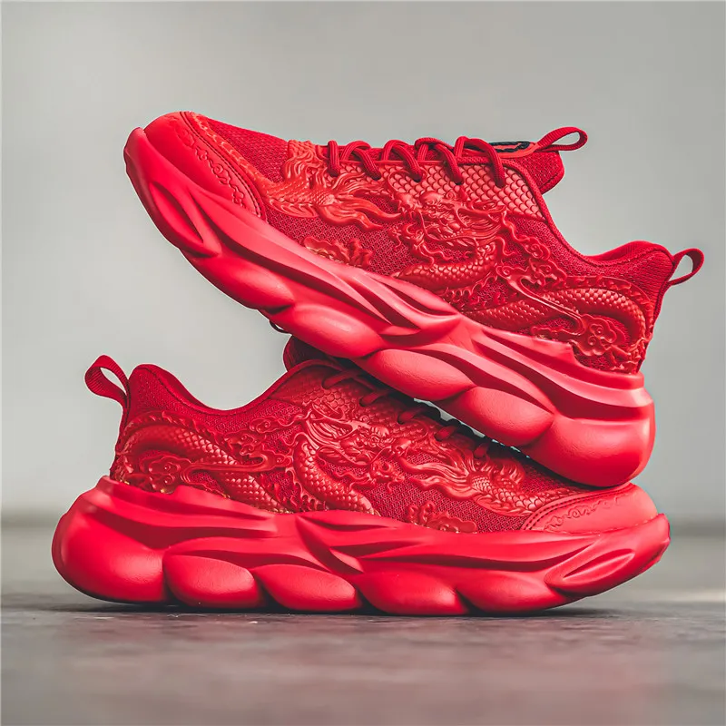 TFKY Year Of The Dragon Comfortable Versatile Platform Height Increasing Cushioning Low Top Chunky Sneakers Men's-71