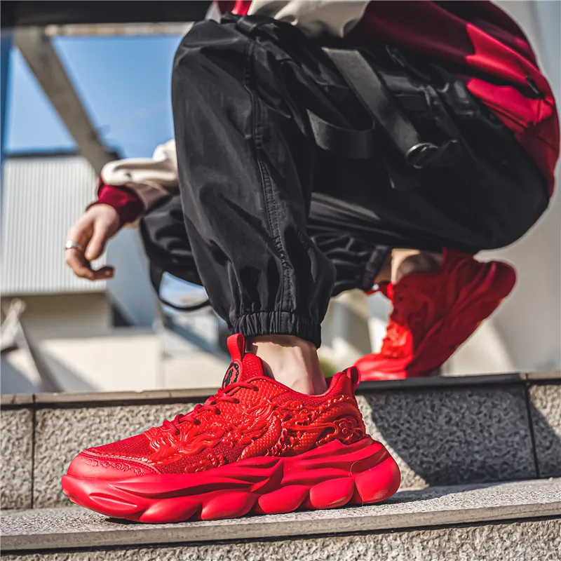 TFKY Year Of The Dragon Comfortable Versatile Platform Height Increasing Cushioning Low Top Chunky Sneakers Men's-68