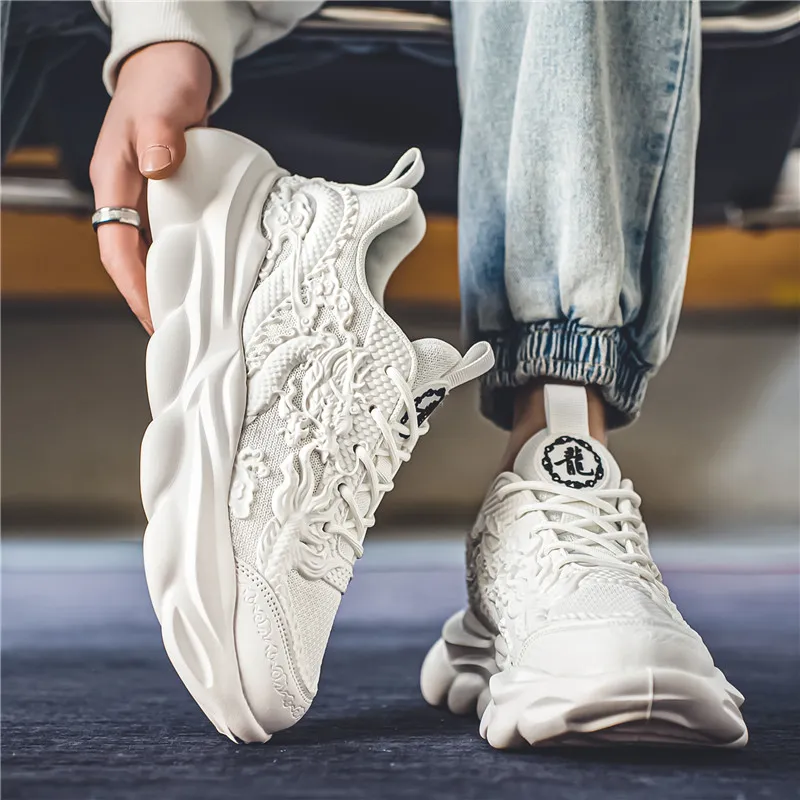 TFKY Year Of The Dragon Comfortable Versatile Platform Height Increasing Cushioning Low Top Chunky Sneakers Men's-8
