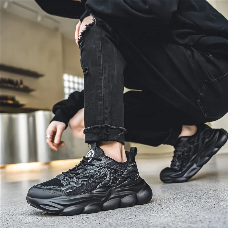 TFKY Year Of The Dragon Comfortable Versatile Platform Height Increasing Cushioning Low Top Chunky Sneakers Men's-35