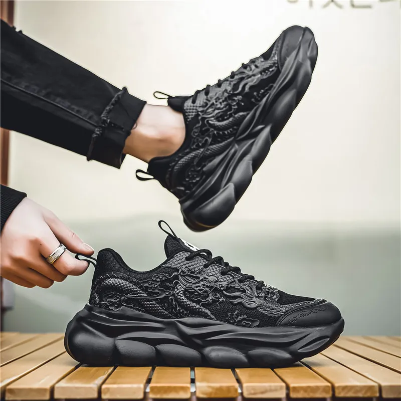 TFKY Year Of The Dragon Comfortable Versatile Platform Height Increasing Cushioning Low Top Chunky Sneakers Men's-28