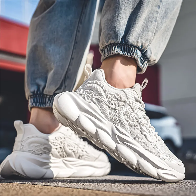 TFKY Year Of The Dragon Comfortable Versatile Platform Height Increasing Cushioning Low Top Chunky Sneakers Men's-11