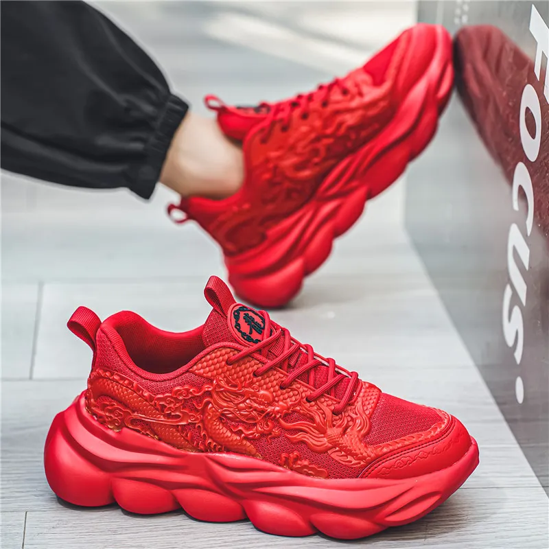 TFKY Year Of The Dragon Comfortable Versatile Platform Height Increasing Cushioning Low Top Chunky Sneakers Men's-59