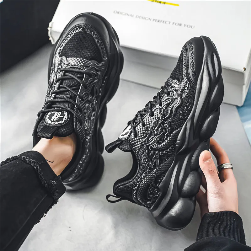TFKY Year Of The Dragon Comfortable Versatile Platform Height Increasing Cushioning Low Top Chunky Sneakers Men's-26