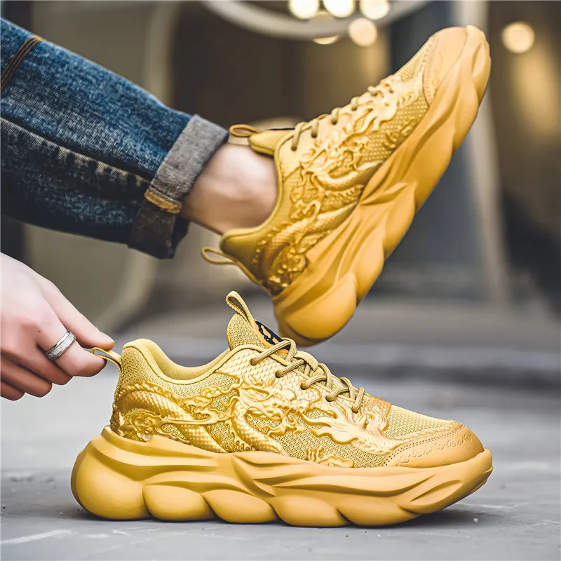 TFKY Year Of The Dragon Comfortable Versatile Platform Height Increasing Cushioning Low Top Chunky Sneakers Men's-46