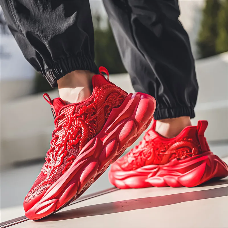 TFKY Year Of The Dragon Comfortable Versatile Platform Height Increasing Cushioning Low Top Chunky Sneakers Men's-65