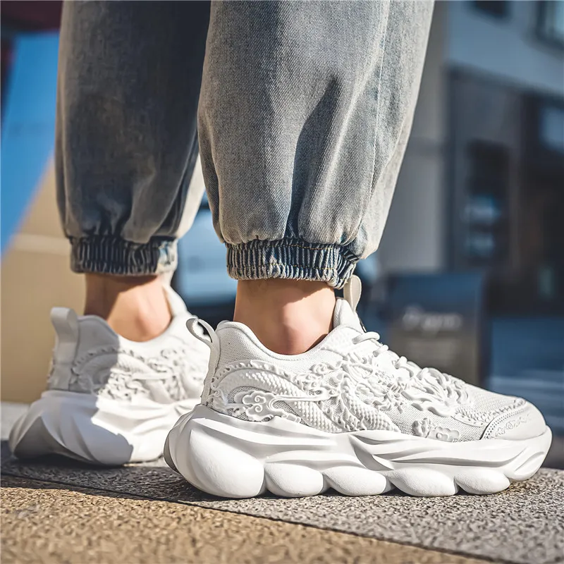 TFKY Year Of The Dragon Comfortable Versatile Platform Height Increasing Cushioning Low Top Chunky Sneakers Men's-10
