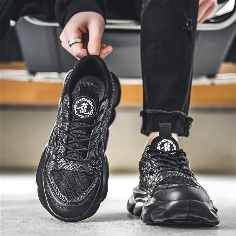 TFKY Year Of The Dragon Comfortable Versatile Platform Height Increasing Cushioning Low Top Chunky Sneakers Men's-30