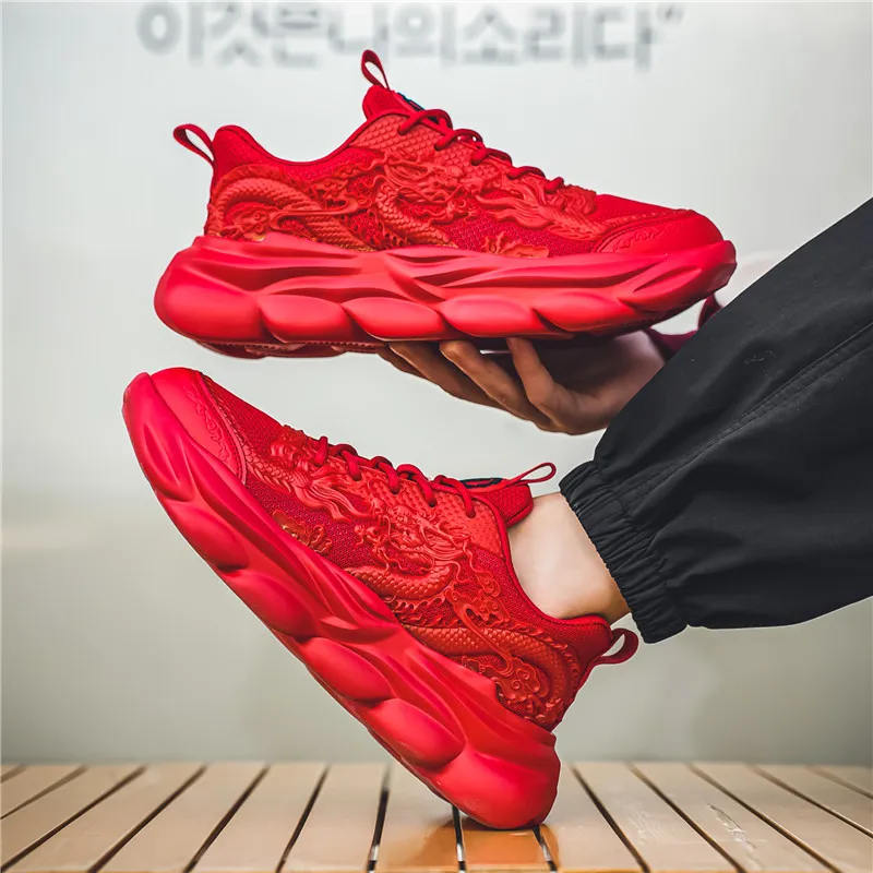 TFKY Year Of The Dragon Comfortable Versatile Platform Height Increasing Cushioning Low Top Chunky Sneakers Men's-63