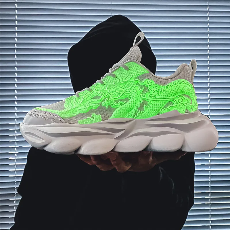 TFKY Year Of The Dragon Comfortable Versatile Platform Height Increasing Cushioning Low Top Chunky Sneakers Men's-23