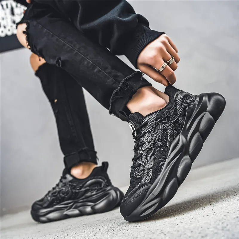 TFKY Year Of The Dragon Comfortable Versatile Platform Height Increasing Cushioning Low Top Chunky Sneakers Men's-32