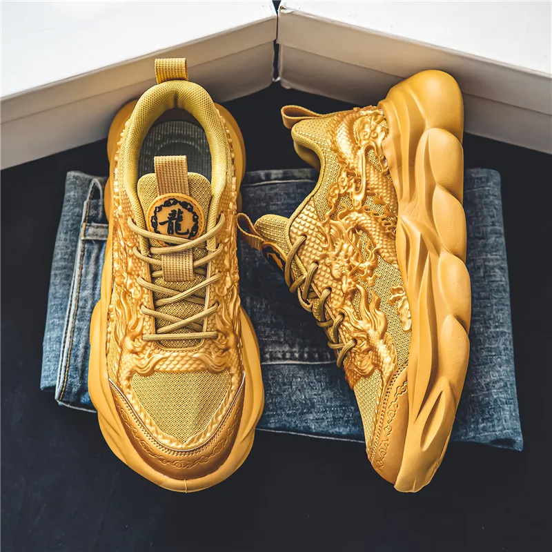 TFKY Year Of The Dragon Comfortable Versatile Platform Height Increasing Cushioning Low Top Chunky Sneakers Men's-54