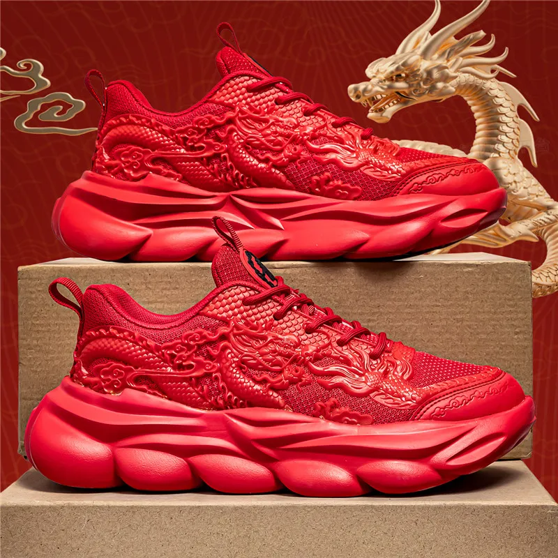 TFKY Year Of The Dragon Comfortable Versatile Platform Height Increasing Cushioning Low Top Chunky Sneakers Men's-57