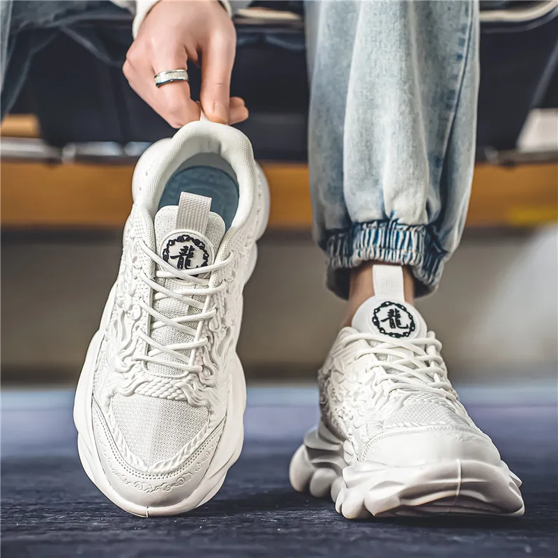 TFKY Year Of The Dragon Comfortable Versatile Platform Height Increasing Cushioning Low Top Chunky Sneakers Men's-7