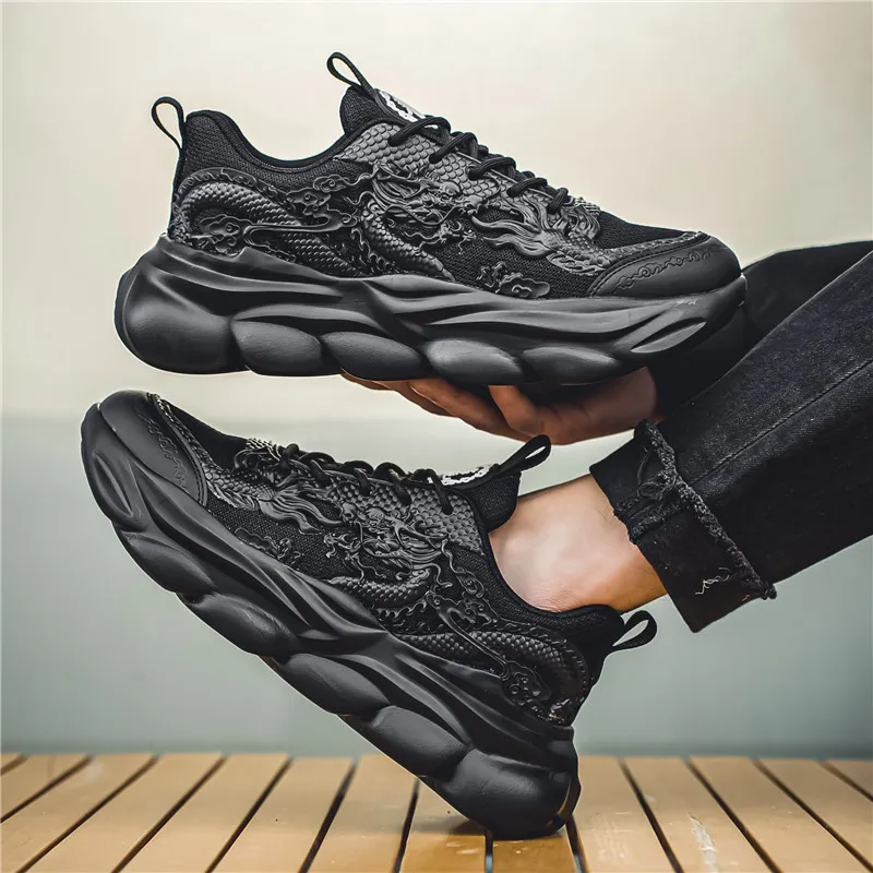 TFKY Year Of The Dragon Comfortable Versatile Platform Height Increasing Cushioning Low Top Chunky Sneakers Men's-29