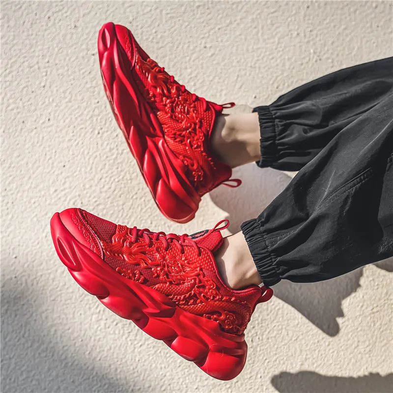 TFKY Year Of The Dragon Comfortable Versatile Platform Height Increasing Cushioning Low Top Chunky Sneakers Men's-66