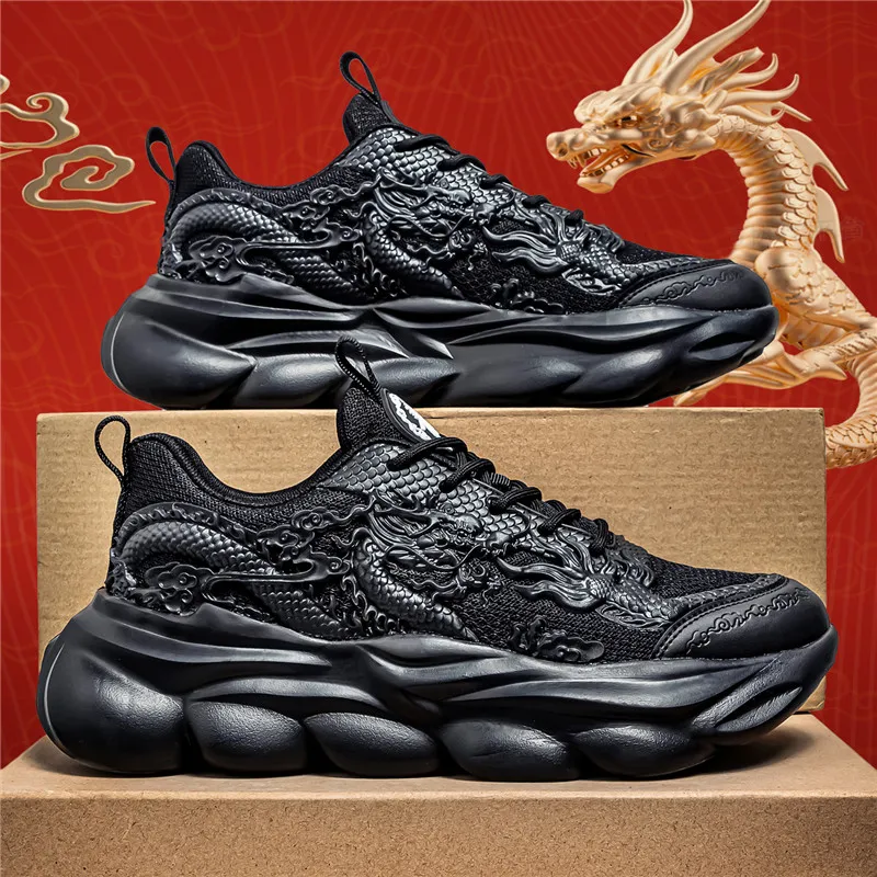 TFKY Year Of The Dragon Comfortable Versatile Platform Height Increasing Cushioning Low Top Chunky Sneakers Men's-25