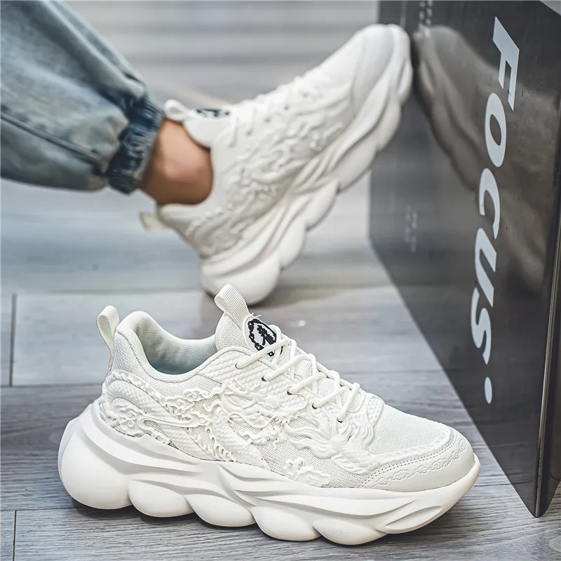 TFKY Year Of The Dragon Comfortable Versatile Platform Height Increasing Cushioning Low Top Chunky Sneakers Men's-4
