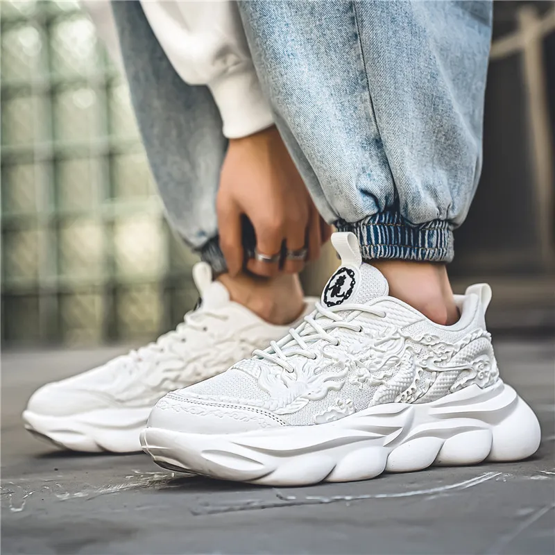 TFKY Year Of The Dragon Comfortable Versatile Platform Height Increasing Cushioning Low Top Chunky Sneakers Men's-9