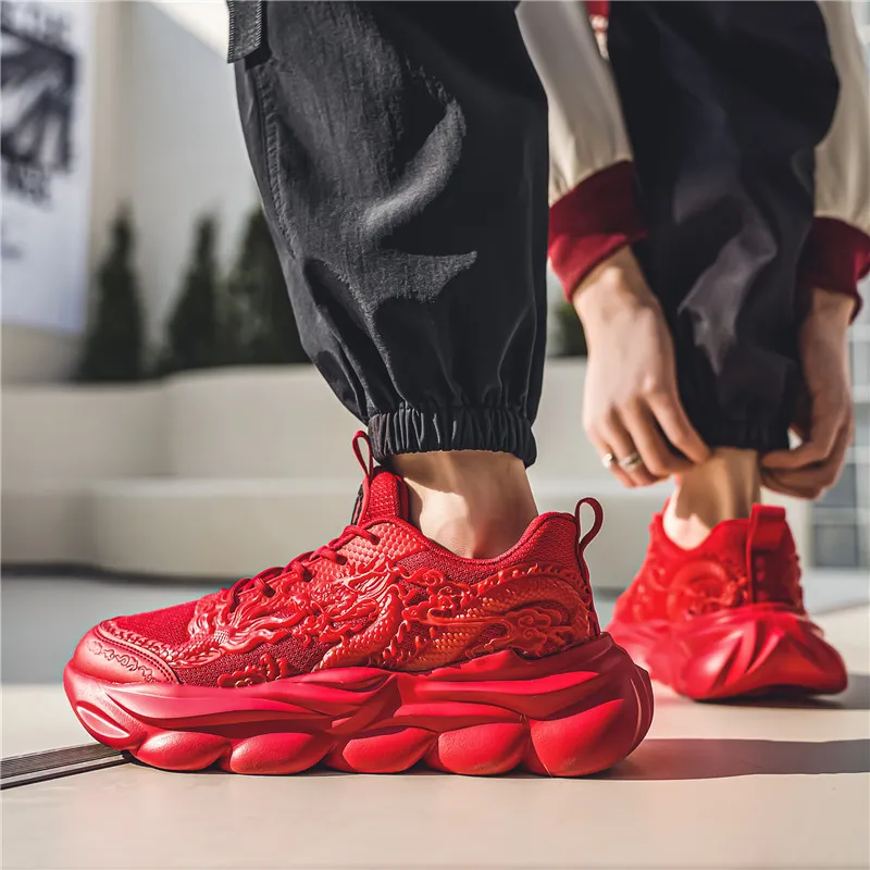 TFKY Year Of The Dragon Comfortable Versatile Platform Height Increasing Cushioning Low Top Chunky Sneakers Men's-64