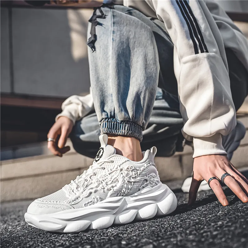TFKY Year Of The Dragon Comfortable Versatile Platform Height Increasing Cushioning Low Top Chunky Sneakers Men's-13
