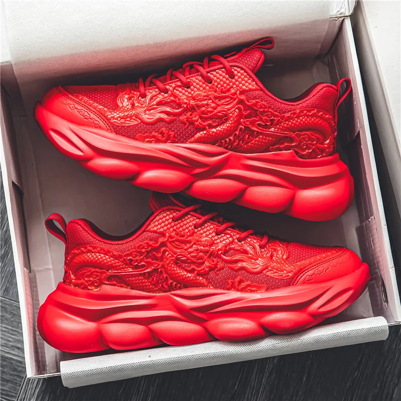 TFKY Year Of The Dragon Comfortable Versatile Platform Height Increasing Cushioning Low Top Chunky Sneakers Men's-69