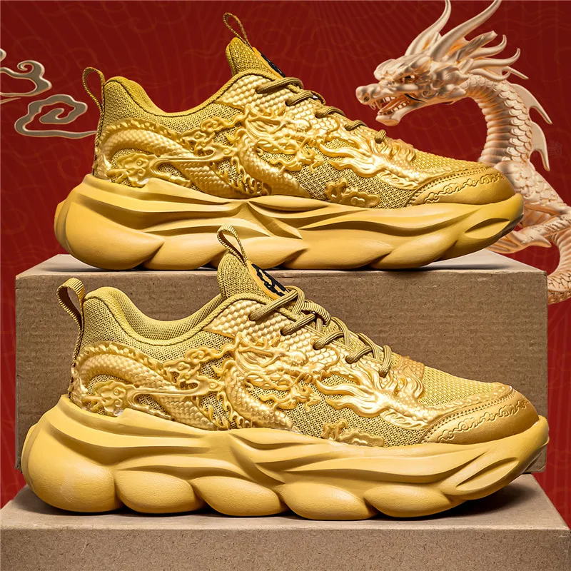 TFKY Year Of The Dragon Comfortable Versatile Platform Height Increasing Cushioning Low Top Chunky Sneakers Men's-41